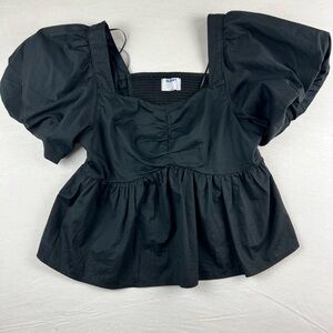 Old Navy‎ Black Ruched Peplum Blouse
